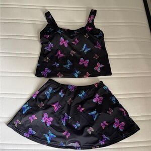 Vintage Black butterfly Tankini set with skirt